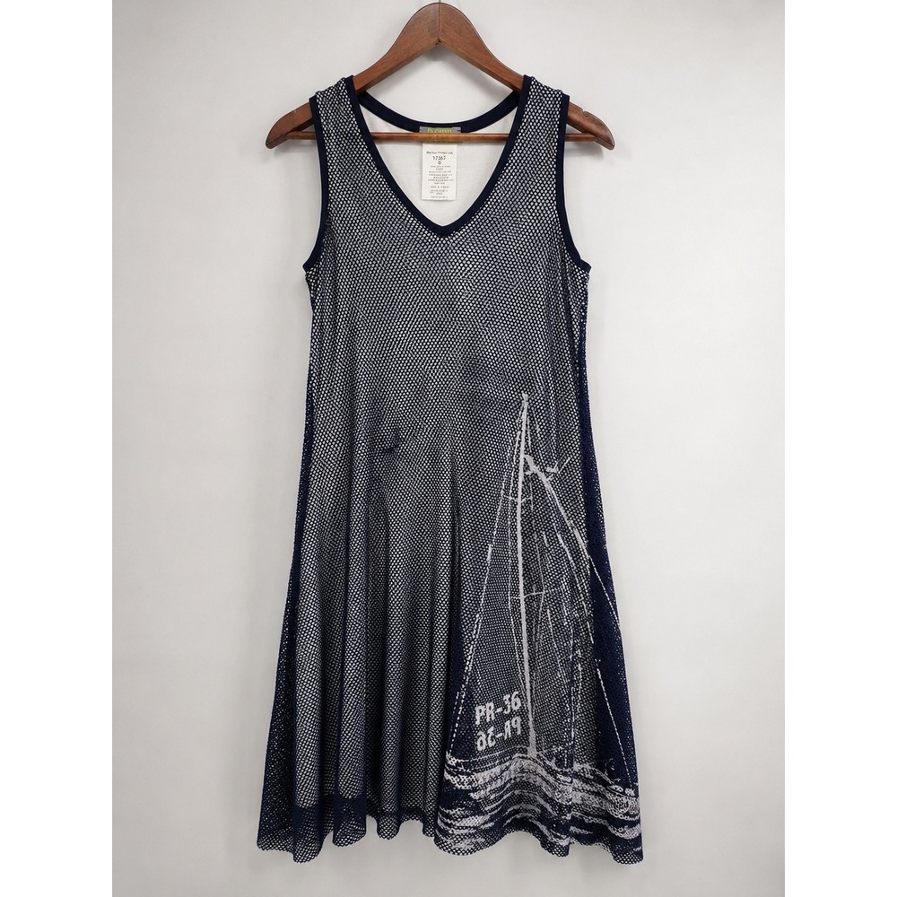 Dolcezza Michael Phillips Ltd Blue Mesh Sailboat Graphic V-Neck Dress 17367 S